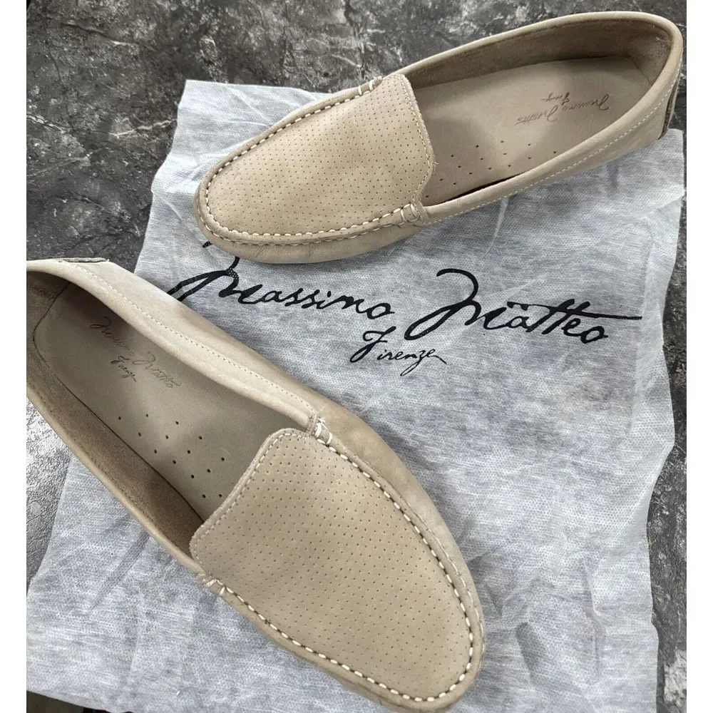 Massimo Matteo Womens‎ Perf Venetian Driver Cinza Nubuck Beige Sz 10B